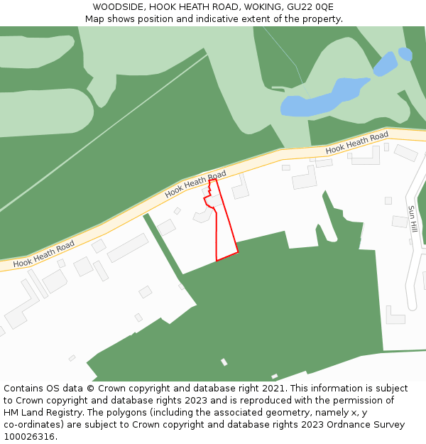 WOODSIDE, HOOK HEATH ROAD, WOKING, GU22 0QE: Location map and indicative extent of plot