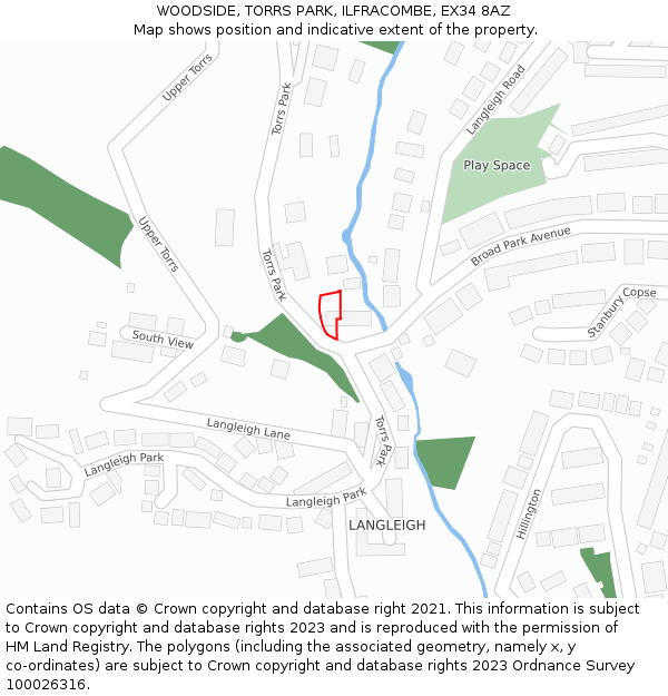 WOODSIDE, TORRS PARK, ILFRACOMBE, EX34 8AZ: Location map and indicative extent of plot