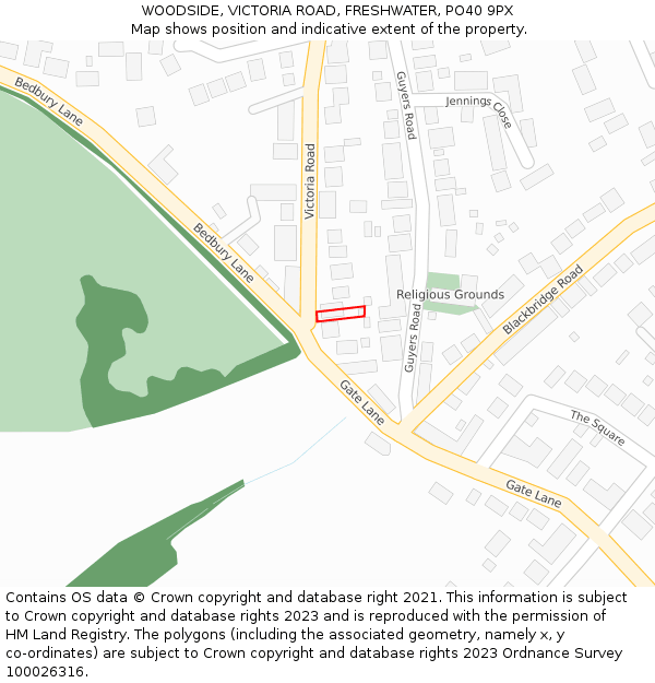 WOODSIDE, VICTORIA ROAD, FRESHWATER, PO40 9PX: Location map and indicative extent of plot