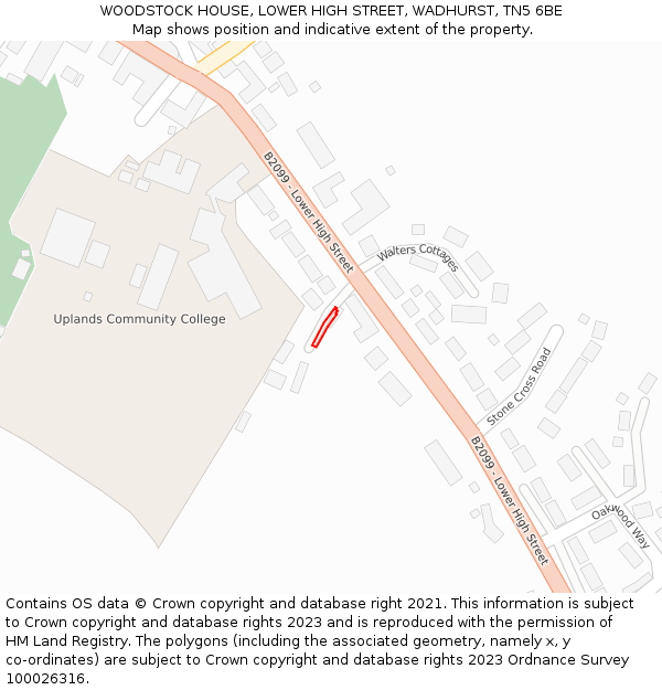 WOODSTOCK HOUSE, LOWER HIGH STREET, WADHURST, TN5 6BE: Location map and indicative extent of plot