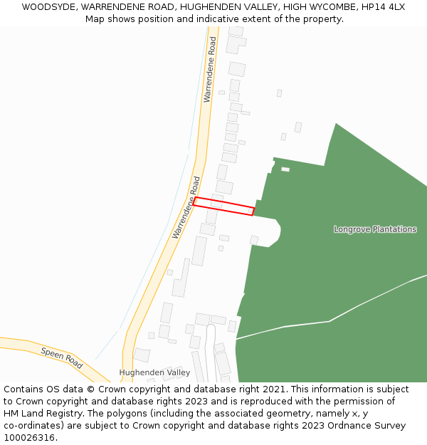 WOODSYDE, WARRENDENE ROAD, HUGHENDEN VALLEY, HIGH WYCOMBE, HP14 4LX: Location map and indicative extent of plot