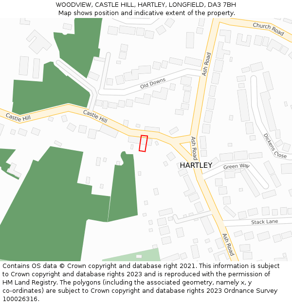 WOODVIEW, CASTLE HILL, HARTLEY, LONGFIELD, DA3 7BH: Location map and indicative extent of plot