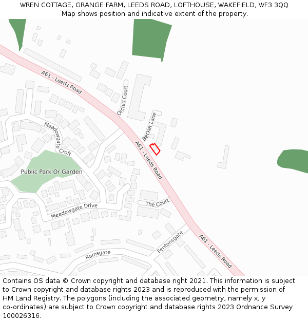 WREN COTTAGE, GRANGE FARM, LEEDS ROAD, LOFTHOUSE, WAKEFIELD, WF3 3QQ: Location map and indicative extent of plot