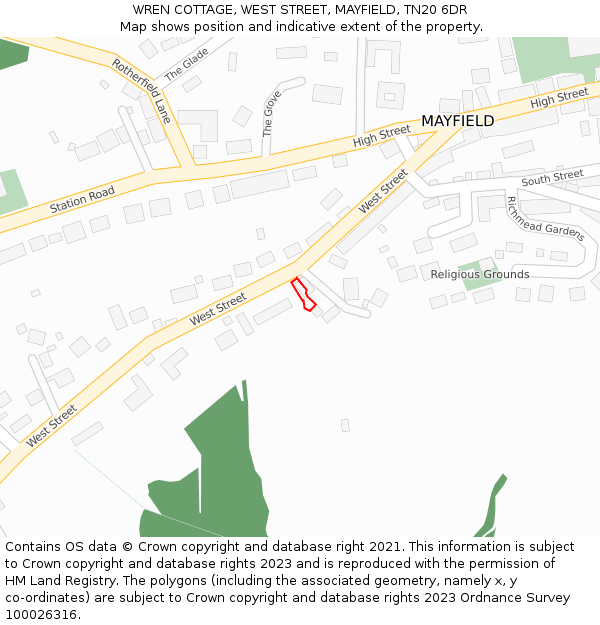 WREN COTTAGE, WEST STREET, MAYFIELD, TN20 6DR: Location map and indicative extent of plot