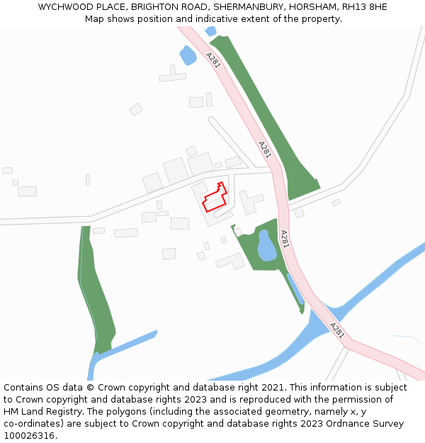 WYCHWOOD PLACE, BRIGHTON ROAD, SHERMANBURY, HORSHAM, RH13 8HE: Location map and indicative extent of plot