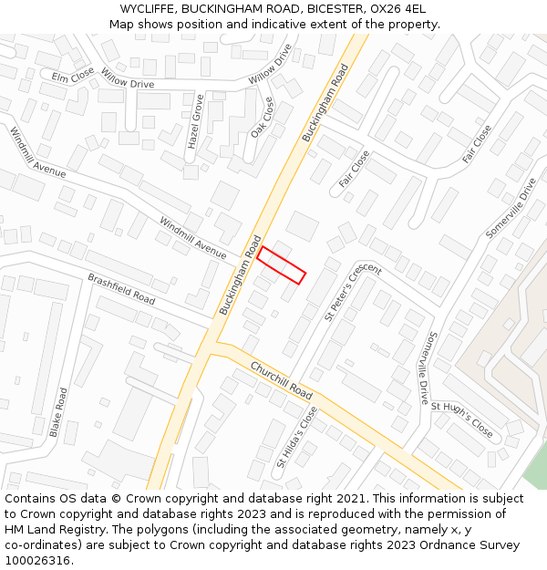 WYCLIFFE, BUCKINGHAM ROAD, BICESTER, OX26 4EL: Location map and indicative extent of plot