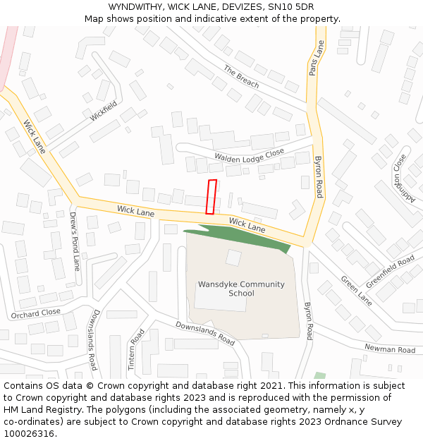 WYNDWITHY, WICK LANE, DEVIZES, SN10 5DR: Location map and indicative extent of plot