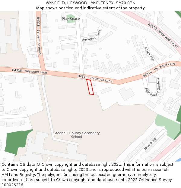 WYNFIELD, HEYWOOD LANE, TENBY, SA70 8BN: Location map and indicative extent of plot