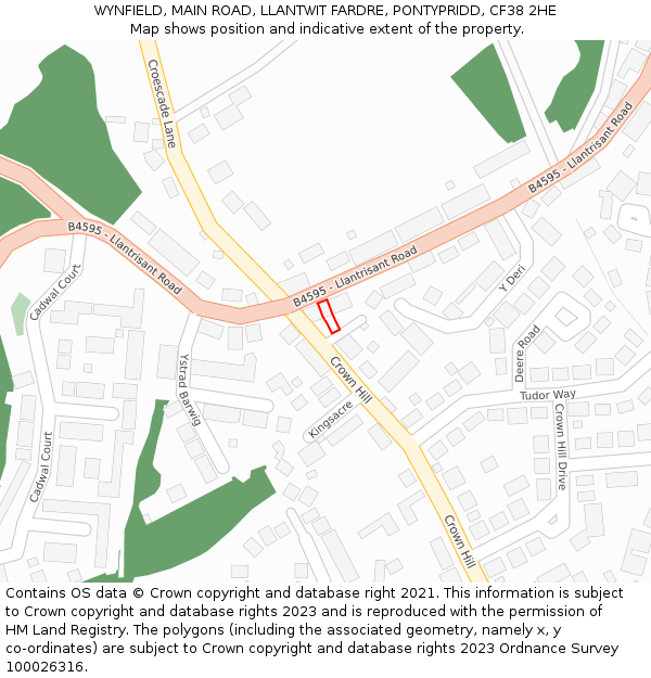 WYNFIELD, MAIN ROAD, LLANTWIT FARDRE, PONTYPRIDD, CF38 2HE: Location map and indicative extent of plot