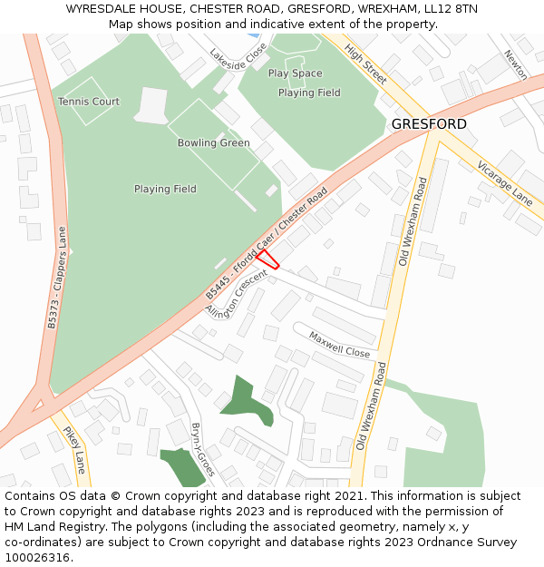 WYRESDALE HOUSE, CHESTER ROAD, GRESFORD, WREXHAM, LL12 8TN: Location map and indicative extent of plot