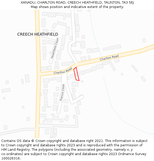 XANADU, CHARLTON ROAD, CREECH HEATHFIELD, TAUNTON, TA3 5EJ: Location map and indicative extent of plot