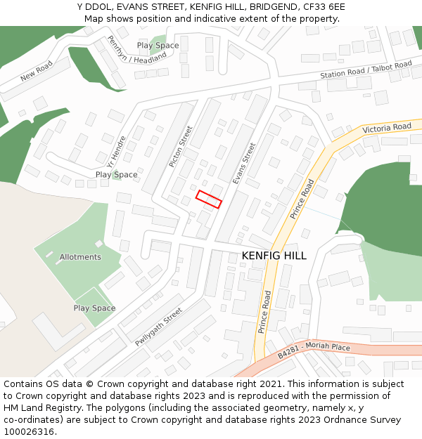 Y DDOL, EVANS STREET, KENFIG HILL, BRIDGEND, CF33 6EE: Location map and indicative extent of plot