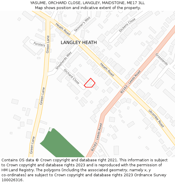 YASUME, ORCHARD CLOSE, LANGLEY, MAIDSTONE, ME17 3LL: Location map and indicative extent of plot