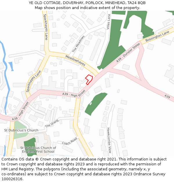 YE OLD COTTAGE, DOVERHAY, PORLOCK, MINEHEAD, TA24 8QB: Location map and indicative extent of plot