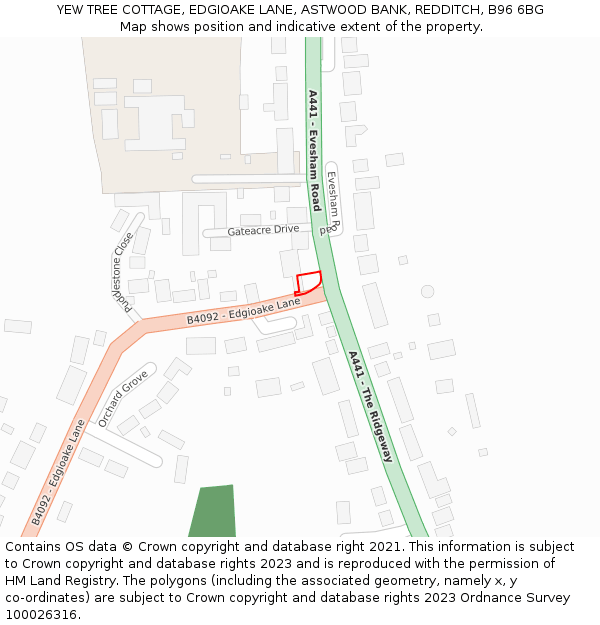 YEW TREE COTTAGE, EDGIOAKE LANE, ASTWOOD BANK, REDDITCH, B96 6BG: Location map and indicative extent of plot