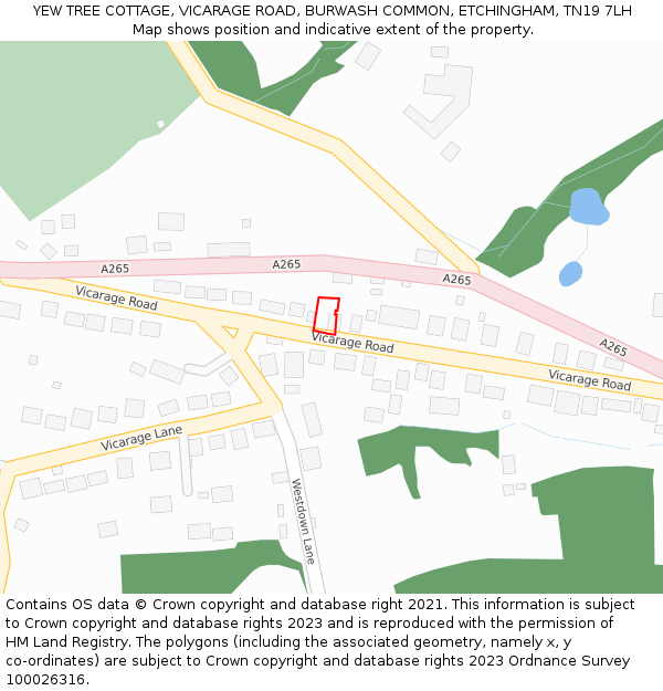 YEW TREE COTTAGE, VICARAGE ROAD, BURWASH COMMON, ETCHINGHAM, TN19 7LH: Location map and indicative extent of plot