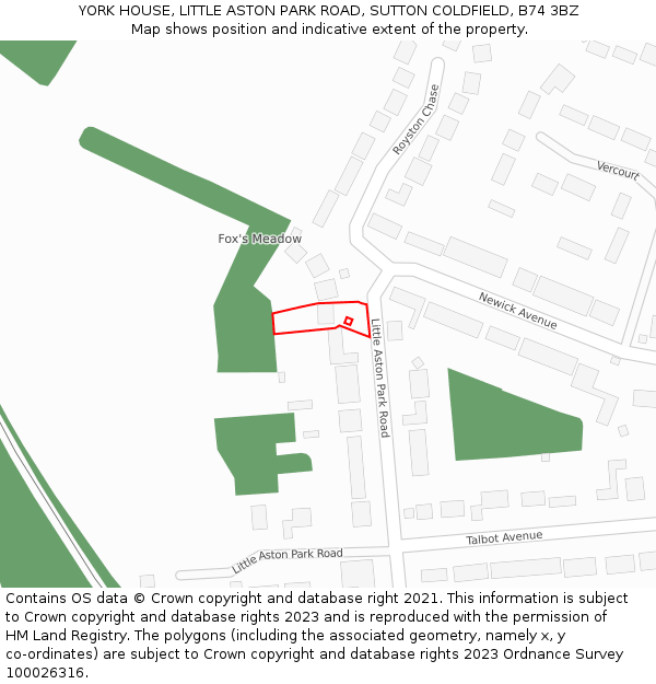 YORK HOUSE, LITTLE ASTON PARK ROAD, SUTTON COLDFIELD, B74 3BZ: Location map and indicative extent of plot