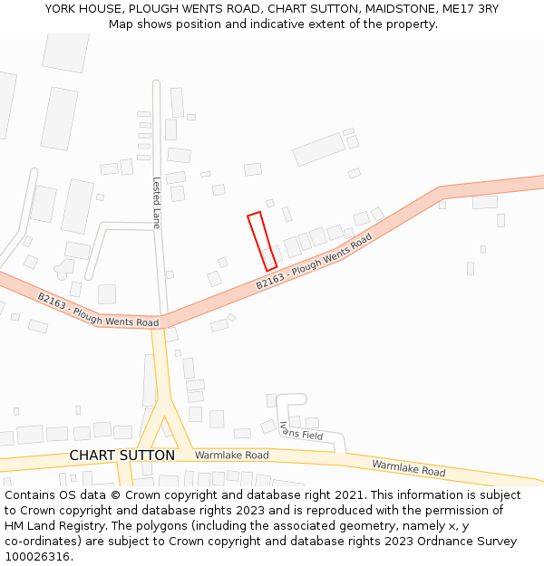 YORK HOUSE, PLOUGH WENTS ROAD, CHART SUTTON, MAIDSTONE, ME17 3RY: Location map and indicative extent of plot