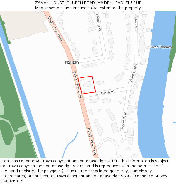 ZAMAN HOUSE, CHURCH ROAD, MAIDENHEAD, SL6 1UR: Location map and indicative extent of plot