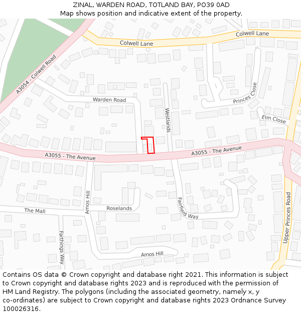 ZINAL, WARDEN ROAD, TOTLAND BAY, PO39 0AD: Location map and indicative extent of plot