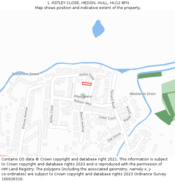 1, ASTLEY CLOSE, HEDON, HULL, HU12 8FN: Location map and indicative extent of plot