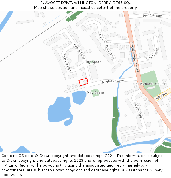 1, AVOCET DRIVE, WILLINGTON, DERBY, DE65 6QU: Location map and indicative extent of plot