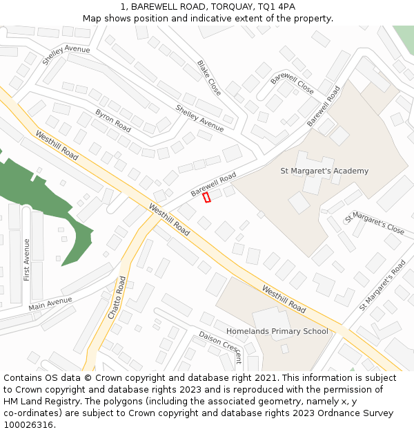 1, BAREWELL ROAD, TORQUAY, TQ1 4PA: Location map and indicative extent of plot