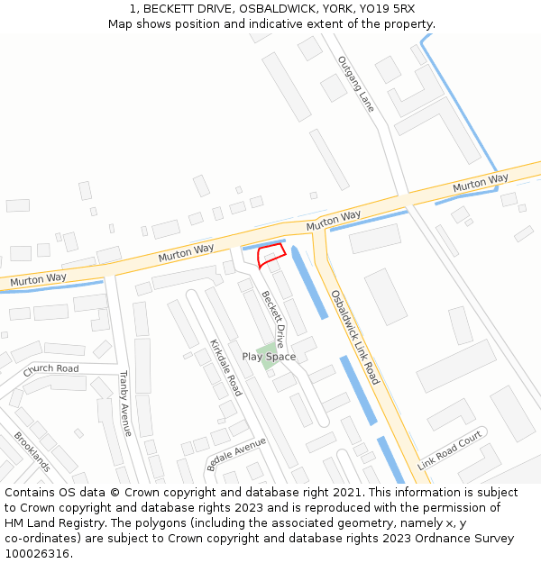 1, BECKETT DRIVE, OSBALDWICK, YORK, YO19 5RX: Location map and indicative extent of plot