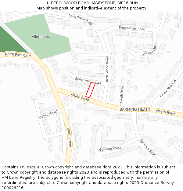 1, BEECHWOOD ROAD, MAIDSTONE, ME16 9HN: Location map and indicative extent of plot