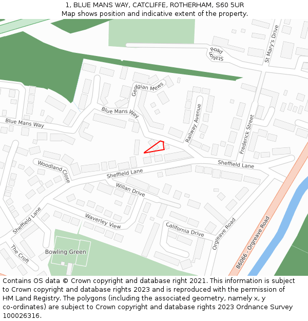 1, BLUE MANS WAY, CATCLIFFE, ROTHERHAM, S60 5UR: Location map and indicative extent of plot