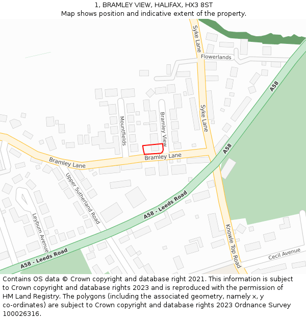 1, BRAMLEY VIEW, HALIFAX, HX3 8ST: Location map and indicative extent of plot