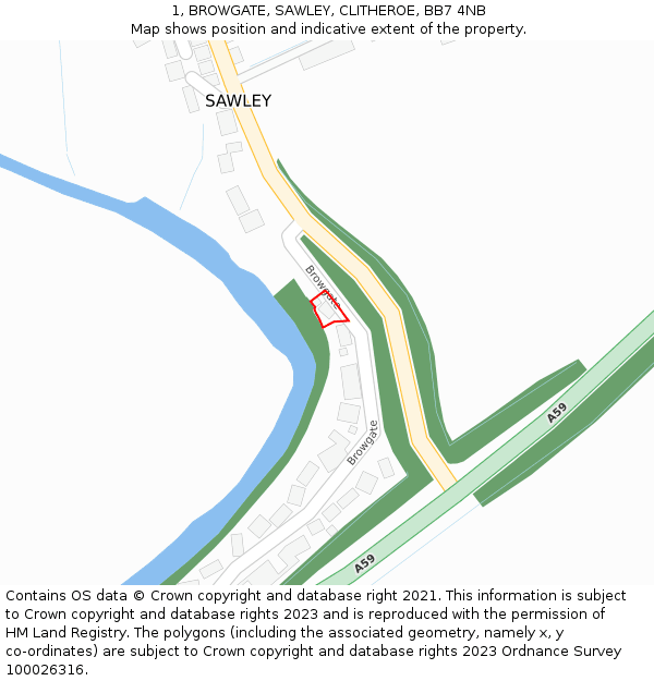 1, BROWGATE, SAWLEY, CLITHEROE, BB7 4NB: Location map and indicative extent of plot