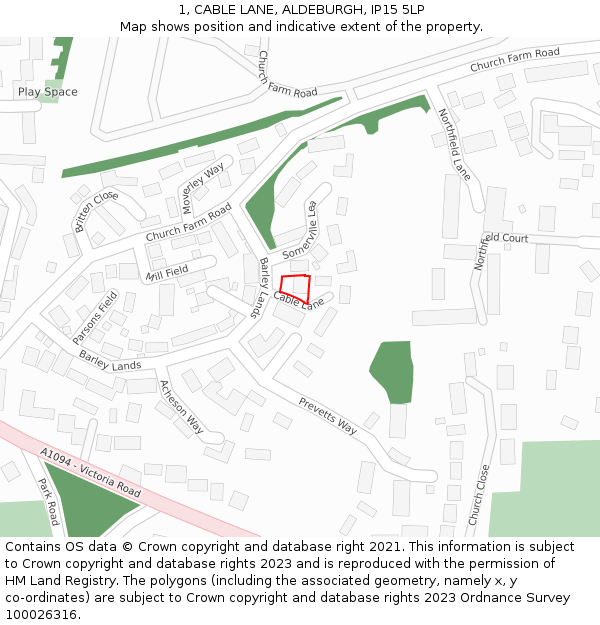 1, CABLE LANE, ALDEBURGH, IP15 5LP: Location map and indicative extent of plot