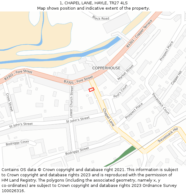 1, CHAPEL LANE, HAYLE, TR27 4LS: Location map and indicative extent of plot