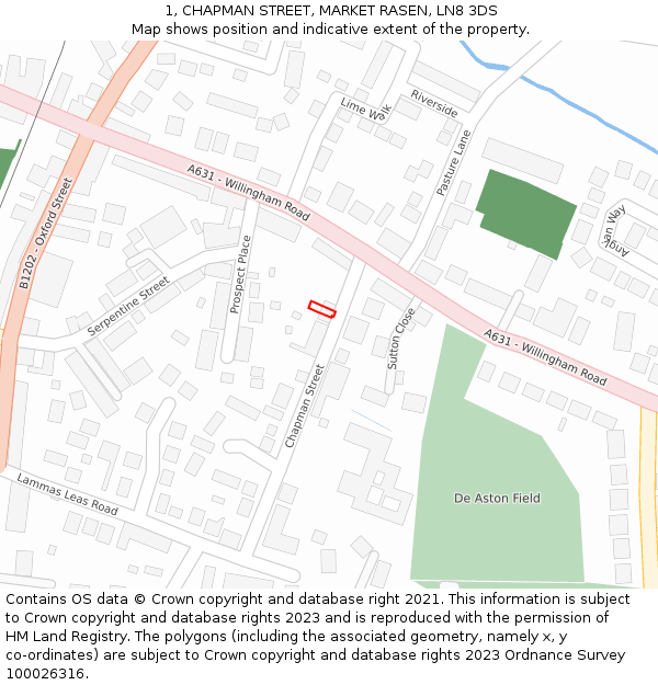 1, CHAPMAN STREET, MARKET RASEN, LN8 3DS: Location map and indicative extent of plot