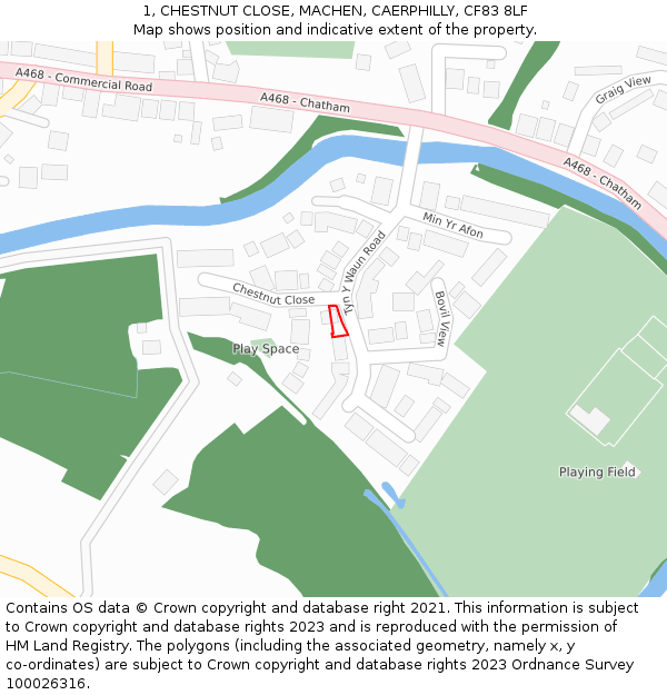 1, CHESTNUT CLOSE, MACHEN, CAERPHILLY, CF83 8LF: Location map and indicative extent of plot