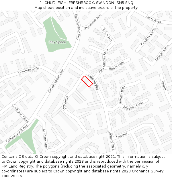 1, CHUDLEIGH, FRESHBROOK, SWINDON, SN5 8NQ: Location map and indicative extent of plot