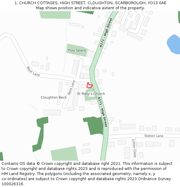 1, CHURCH COTTAGES, HIGH STREET, CLOUGHTON, SCARBOROUGH, YO13 0AE: Location map and indicative extent of plot