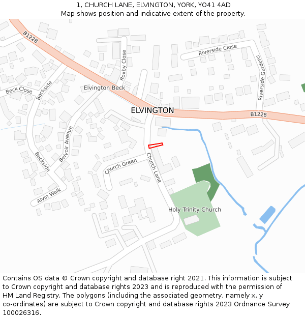 1, CHURCH LANE, ELVINGTON, YORK, YO41 4AD: Location map and indicative extent of plot