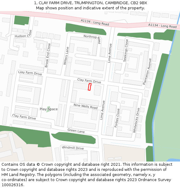 1, CLAY FARM DRIVE, TRUMPINGTON, CAMBRIDGE, CB2 9BX: Location map and indicative extent of plot