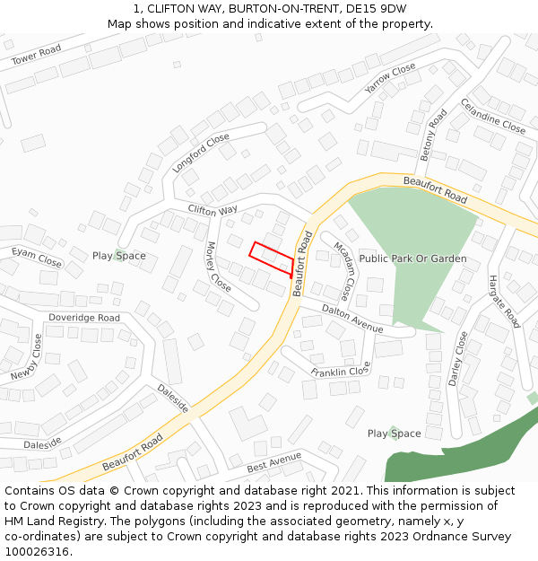 1, CLIFTON WAY, BURTON-ON-TRENT, DE15 9DW: Location map and indicative extent of plot