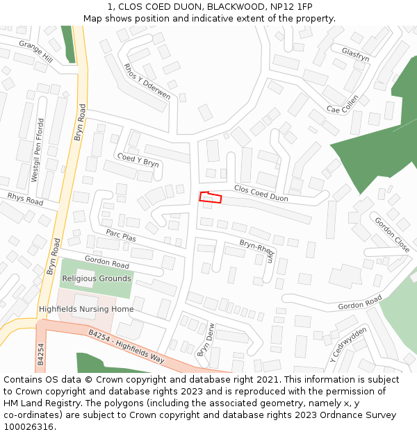1, CLOS COED DUON, BLACKWOOD, NP12 1FP: Location map and indicative extent of plot