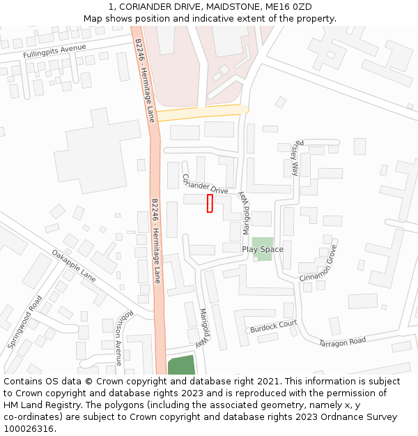 1, CORIANDER DRIVE, MAIDSTONE, ME16 0ZD: Location map and indicative extent of plot