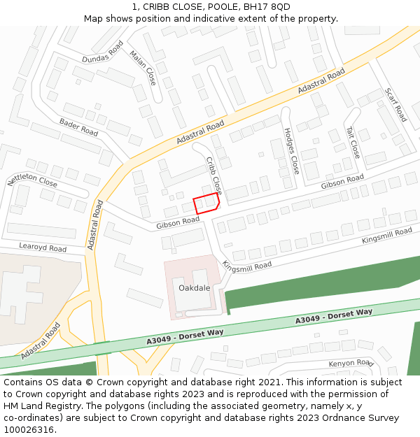 1, CRIBB CLOSE, POOLE, BH17 8QD: Location map and indicative extent of plot