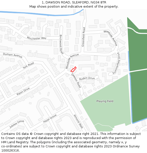 1, DAWSON ROAD, SLEAFORD, NG34 8TR: Location map and indicative extent of plot