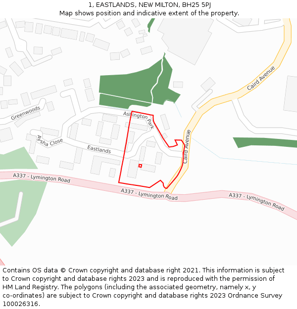 1, EASTLANDS, NEW MILTON, BH25 5PJ: Location map and indicative extent of plot