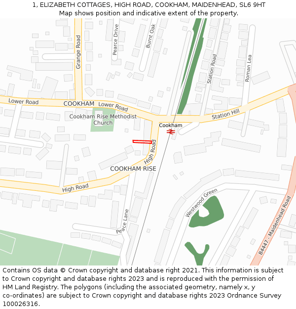 1, ELIZABETH COTTAGES, HIGH ROAD, COOKHAM, MAIDENHEAD, SL6 9HT: Location map and indicative extent of plot