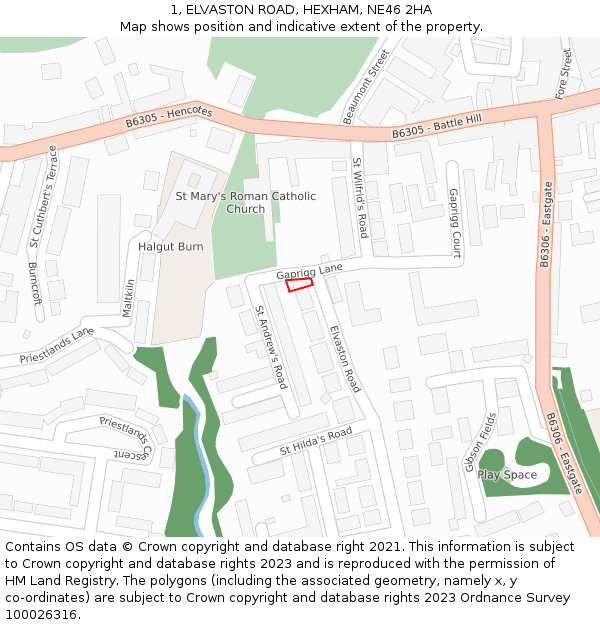 1, ELVASTON ROAD, HEXHAM, NE46 2HA: Location map and indicative extent of plot