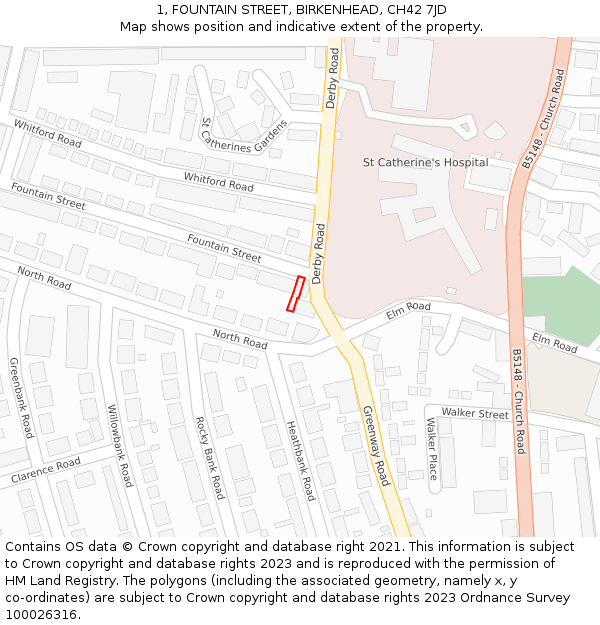 1, FOUNTAIN STREET, BIRKENHEAD, CH42 7JD: Location map and indicative extent of plot
