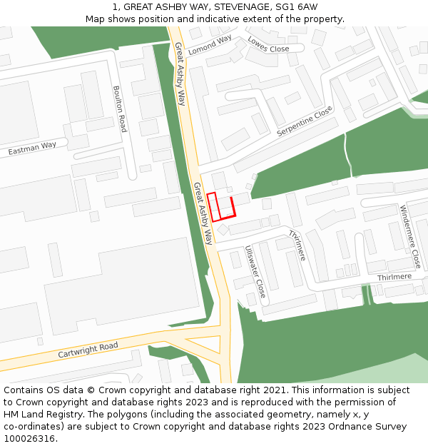 1, GREAT ASHBY WAY, STEVENAGE, SG1 6AW: Location map and indicative extent of plot